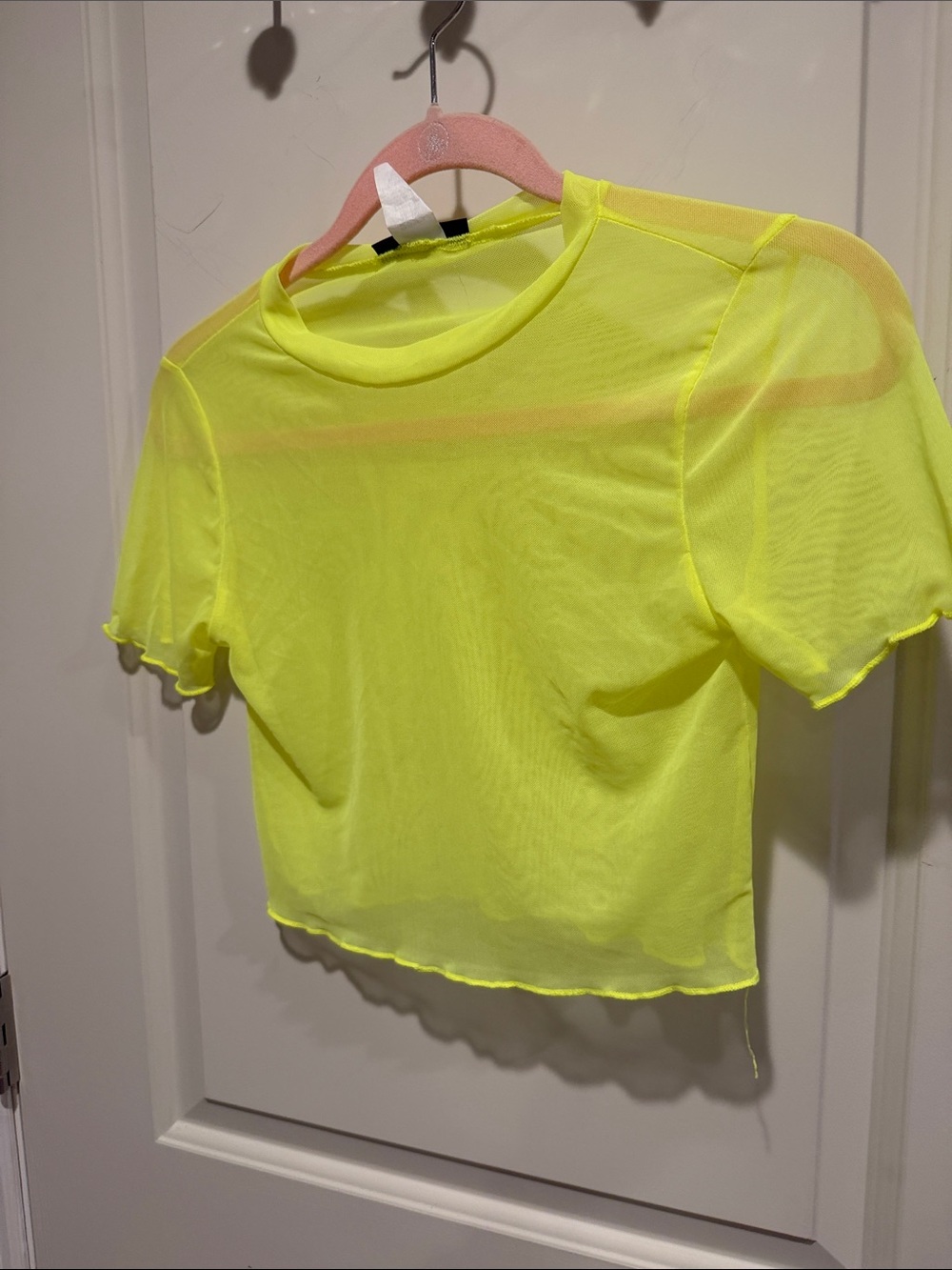Neon Yellow Sheer Crop Top - Lightweight Women's Mesh Tee